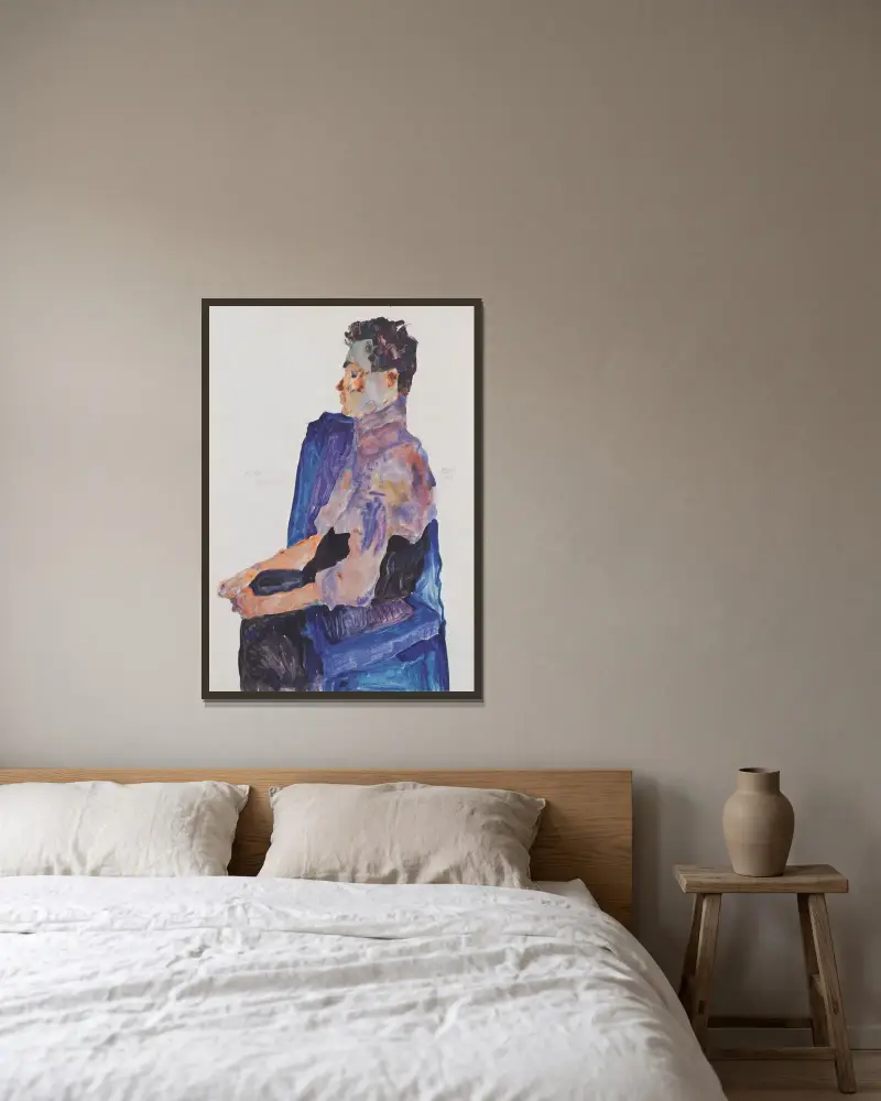 Porträtt av Anton Peschka av Egon Schiele inramad på en vägg