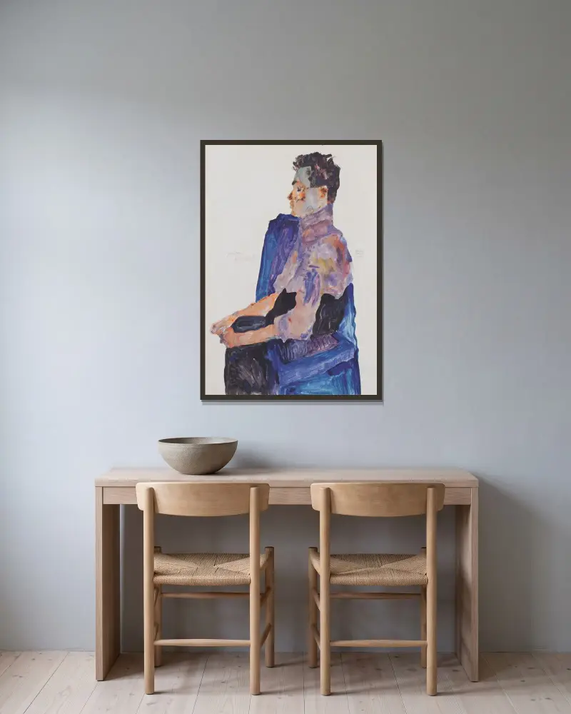 Porträtt av Anton Peschka av Egon Schiele inramad på en vägg