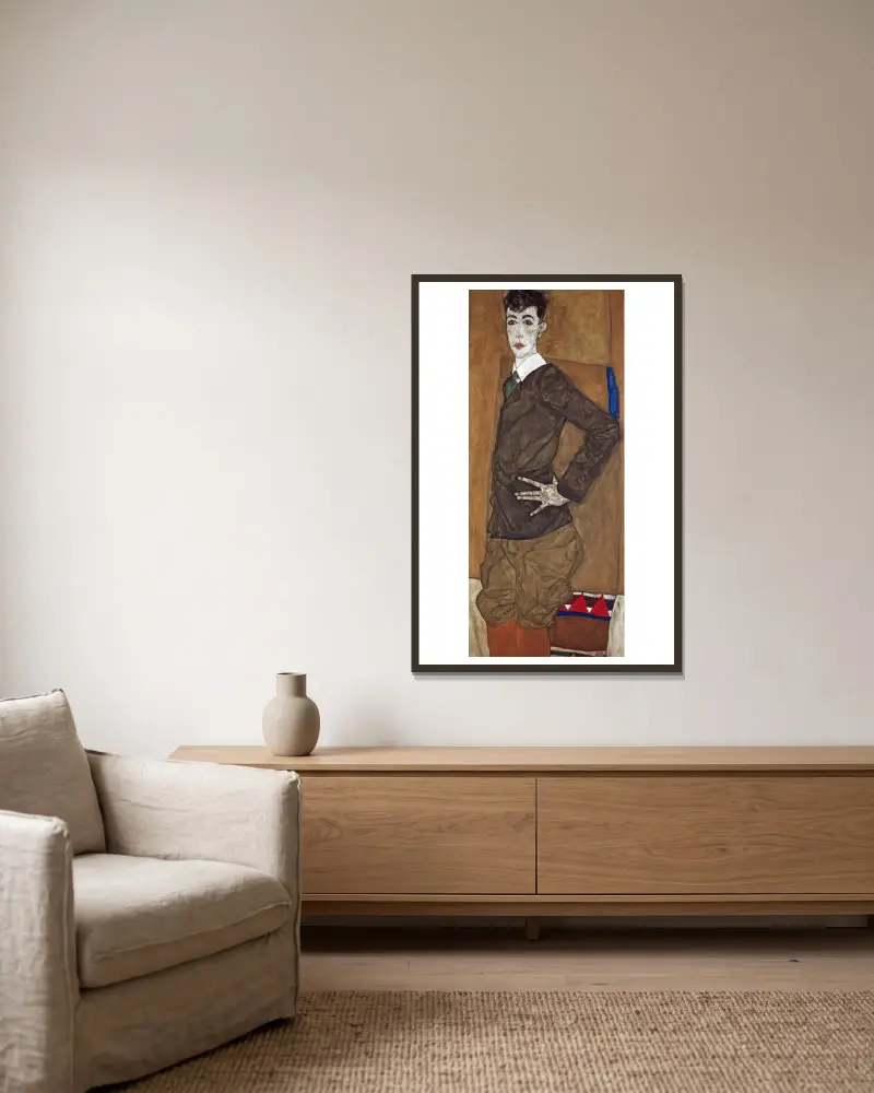 Portrait of Erich Lederer av Egon Schiele inramad på en vägg