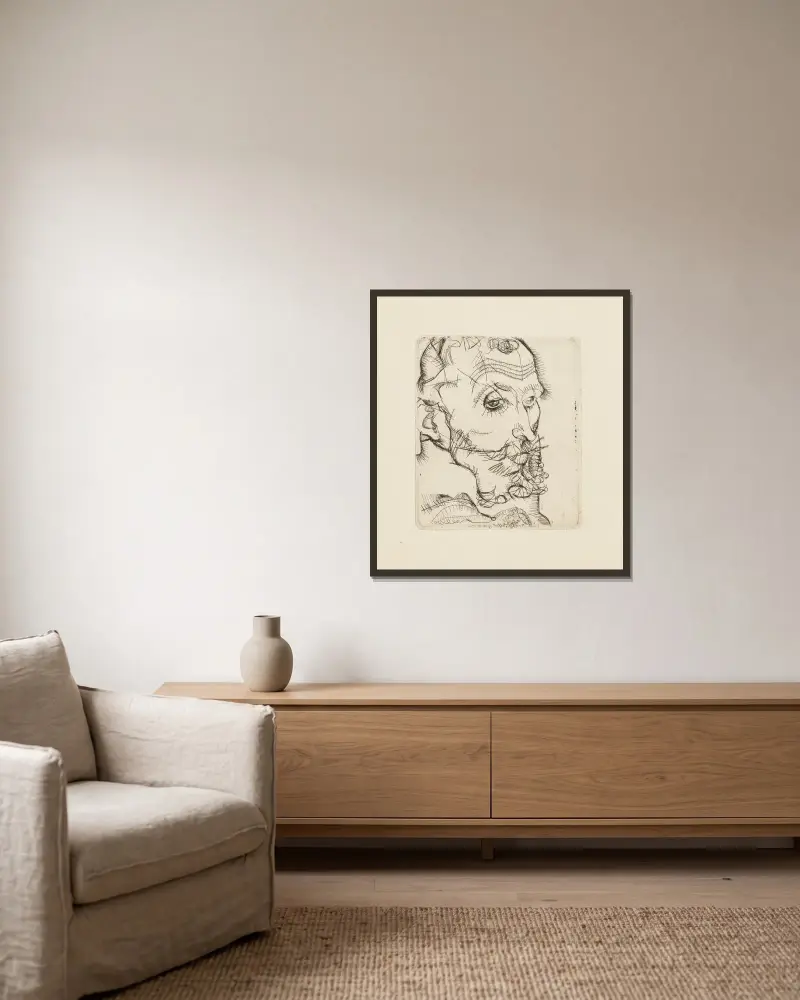 Portret Franza Hauera, 1914 – nr 2, Egon Schiele w ramie na ścianie