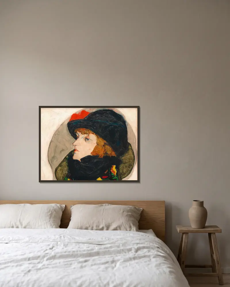 Porträt Ida Roessler von Egon Schiele gerahmt an einer Wand