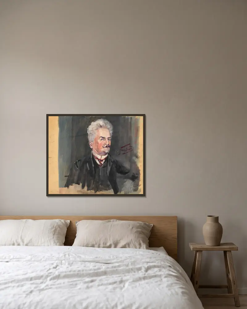 Porträtt av Leopold Czihaczek, 1907 av Egon Schiele inramad på en vägg