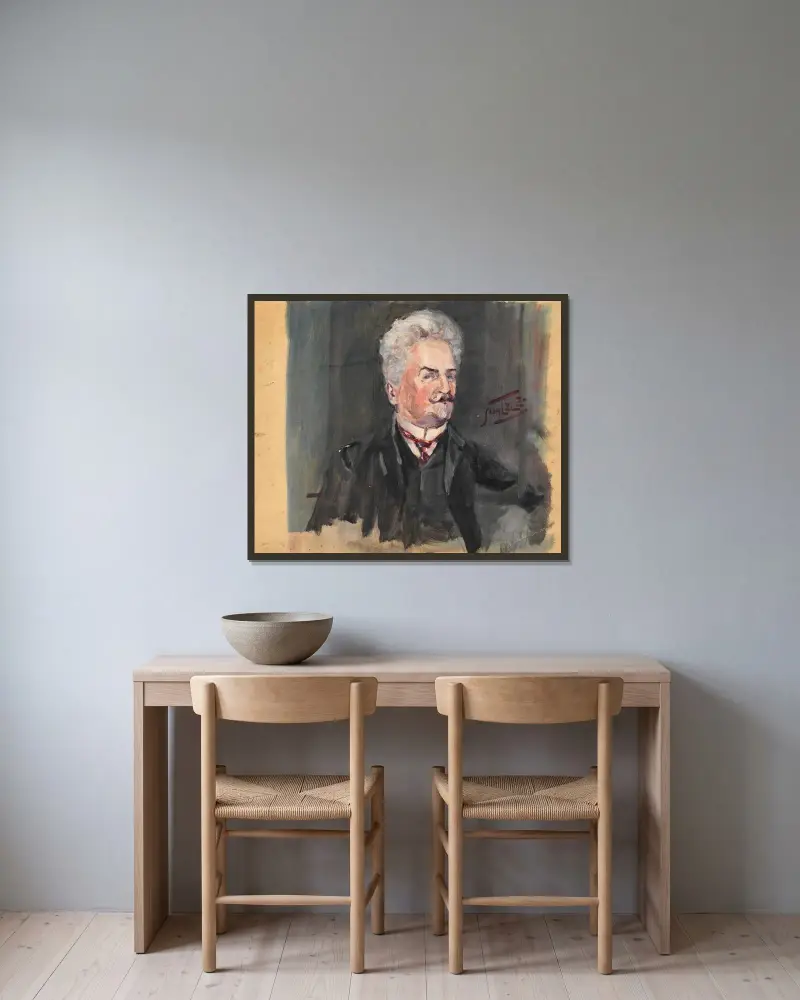 Porträtt av Leopold Czihaczek, 1907 av Egon Schiele inramad på en vägg