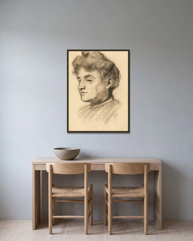 Porträt Marie Schiele av Egon Schiele inramad på en vägg