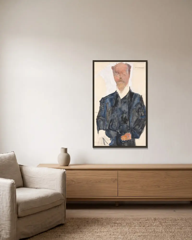Porträt Otto Wagner von Egon Schiele gerahmt an einer Wand