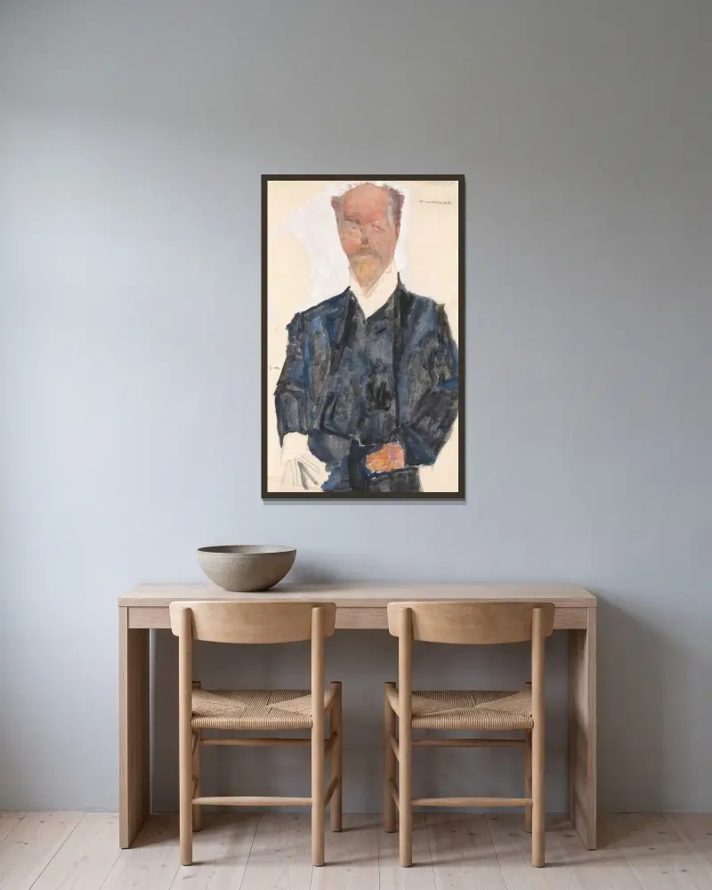 Porträt Otto Wagner von Egon Schiele gerahmt an einer Wand