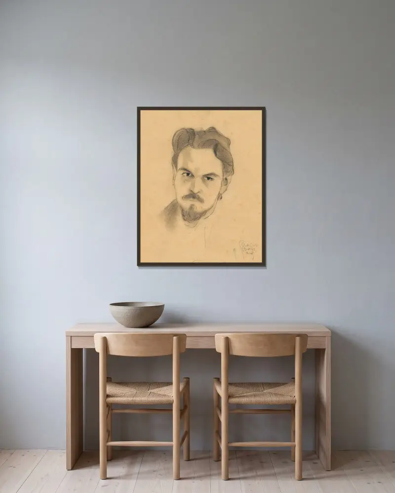 Porträtstudie Anton Peschka von Egon Schiele gerahmt an einer Wand