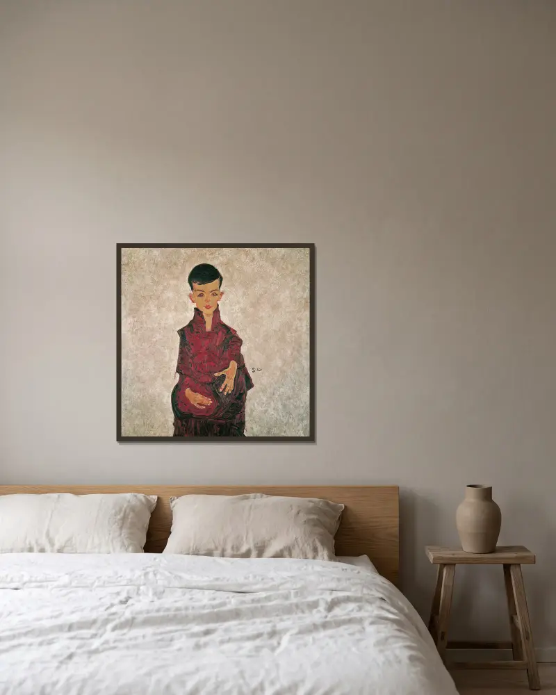 Reinerbub (Bildnis Herbert Reiner) von Egon Schiele gerahmt an einer Wand