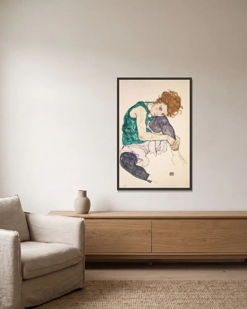Siedząca kobieta z ugiętymi kolanami (Adele Herms), Egon Schiele w ramie na ścianie