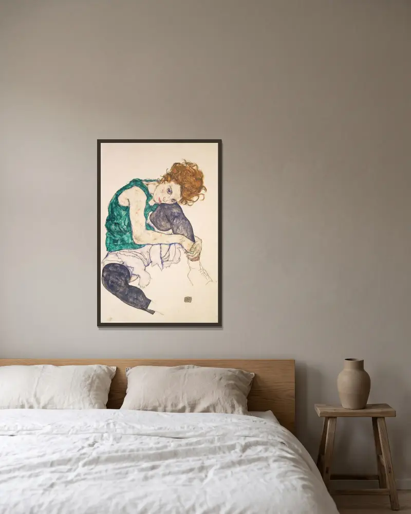 Siedząca kobieta z ugiętymi kolanami (Adele Herms), Egon Schiele w ramie na ścianie