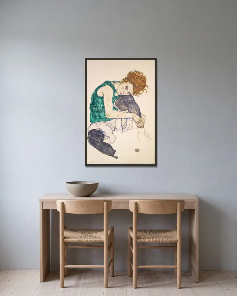 Siedząca kobieta z ugiętymi kolanami (Adele Herms), Egon Schiele w ramie na ścianie