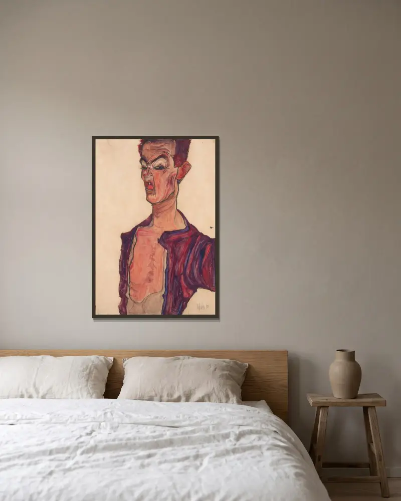Autoportret, grymas, Egon Schiele w ramie na ścianie