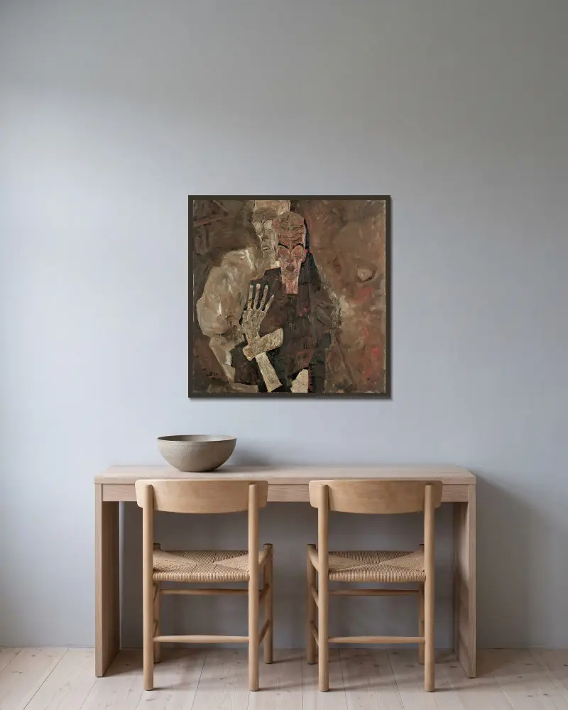Self-Seer II (Death And Man) av Egon Schiele inramad på en vägg