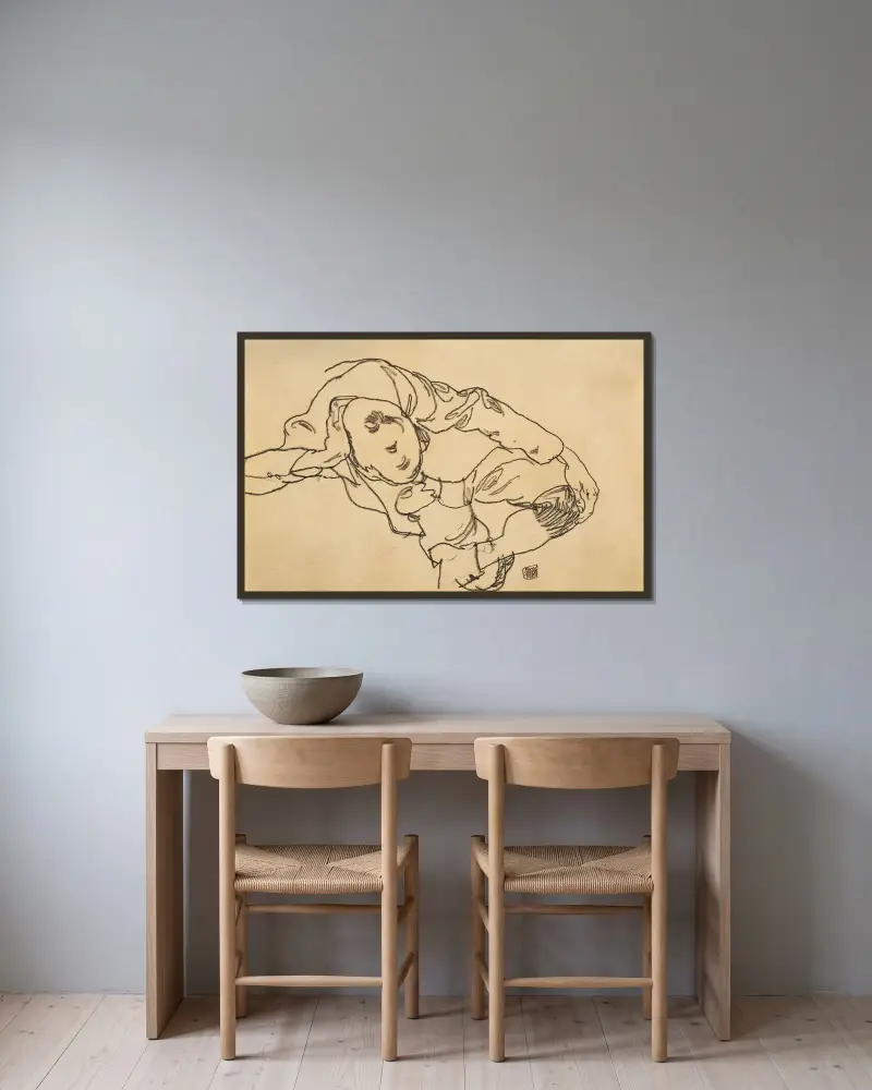 Siedzący chłopiec, z góry, Egon Schiele w ramie na ścianie