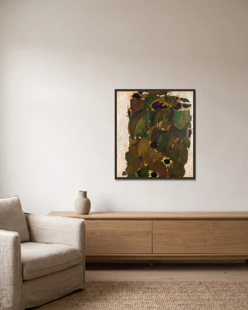 Sonnenblumen I av Egon Schiele inramad på en vägg