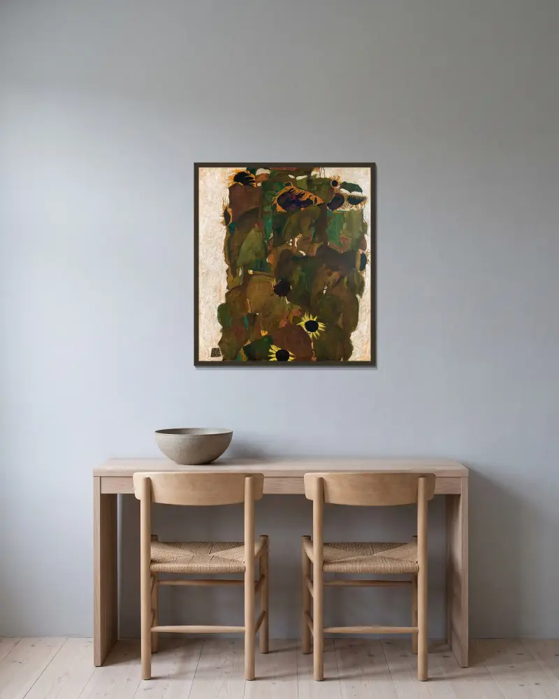 Sonnenblumen I av Egon Schiele inramad på en vägg