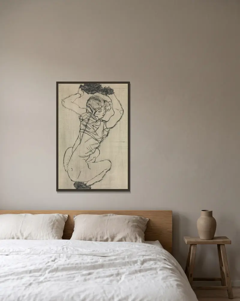 Hukande kvinna, 1914 av Egon Schiele inramad på en vägg