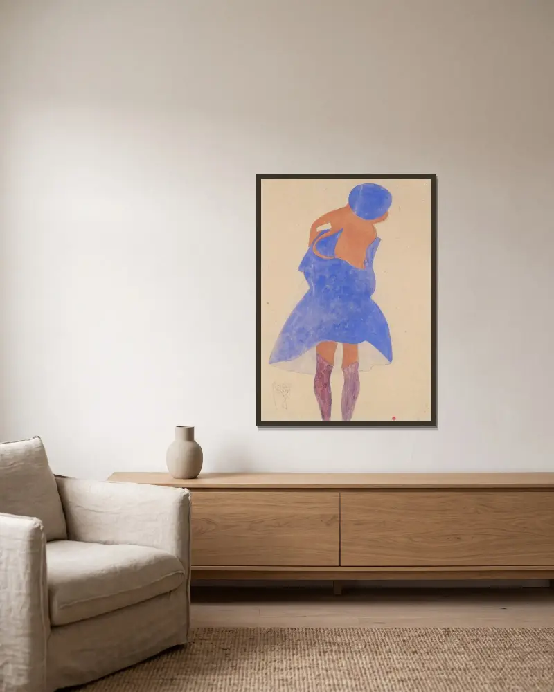 Stående flicka, sedd bakifrån av Egon Schiele inramad på en vägg