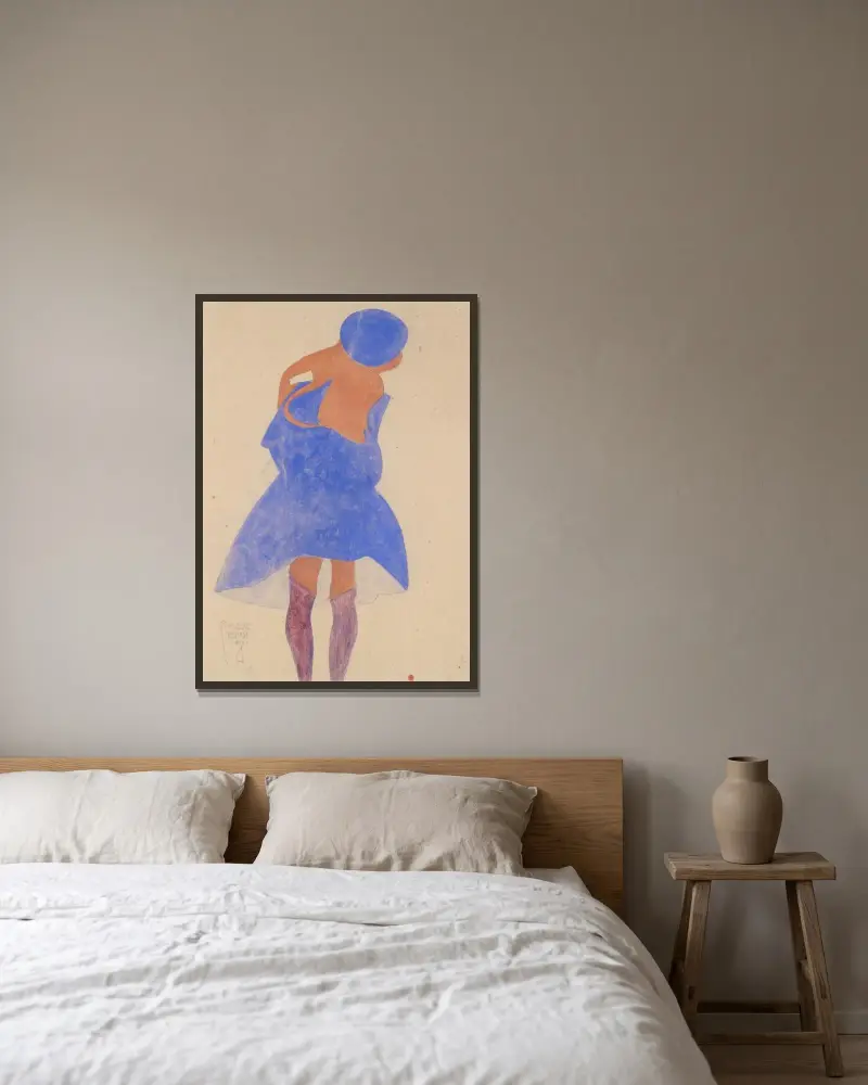 Stående flicka, sedd bakifrån av Egon Schiele inramad på en vägg