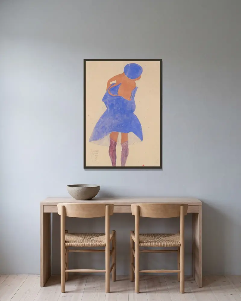 Stående flicka, sedd bakifrån av Egon Schiele inramad på en vägg