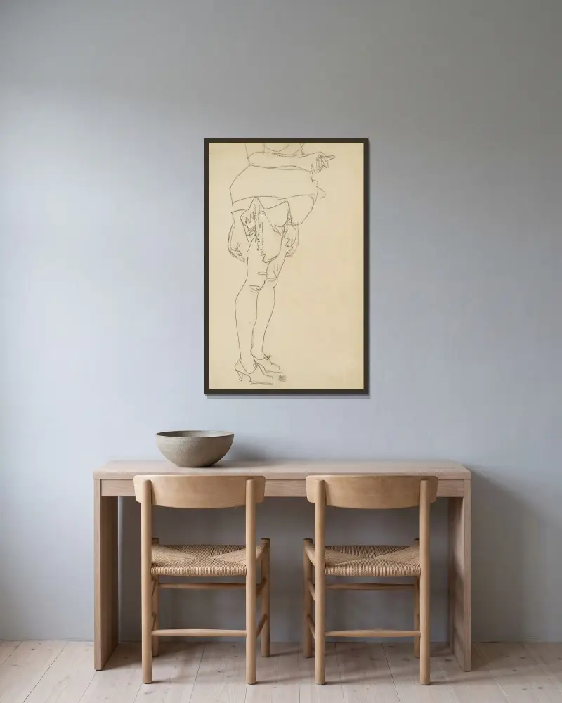 Stehende Frau, Beinstudie von Egon Schiele gerahmt an einer Wand