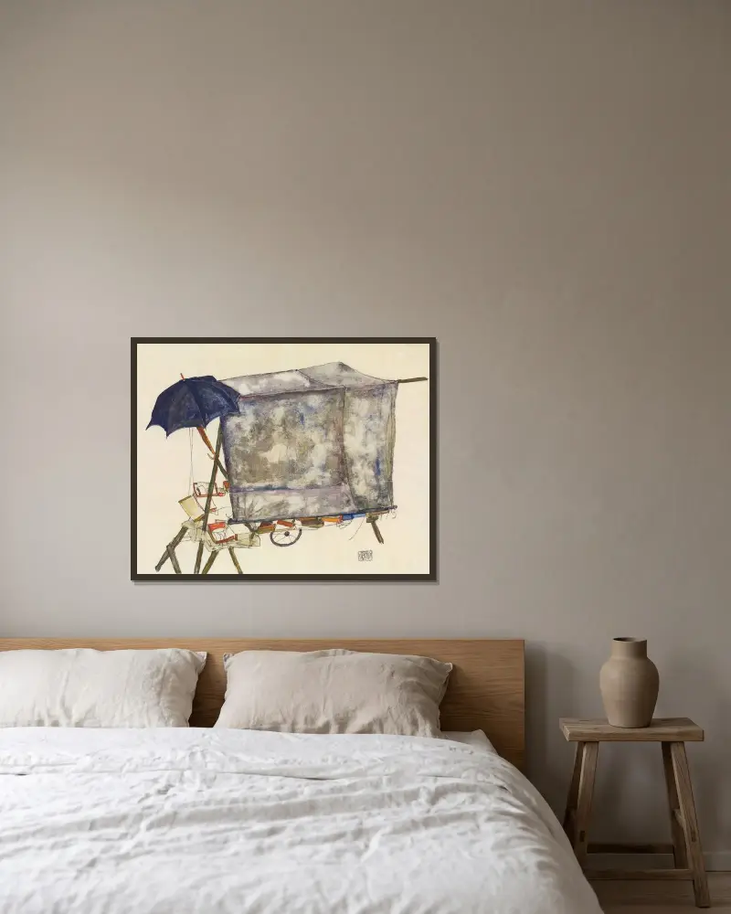 Street Cart av Egon Schiele inramad på en vägg