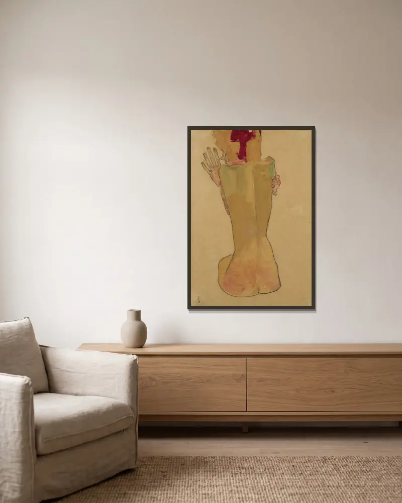 Studie av konstnärens syster av Egon Schiele inramad på en vägg