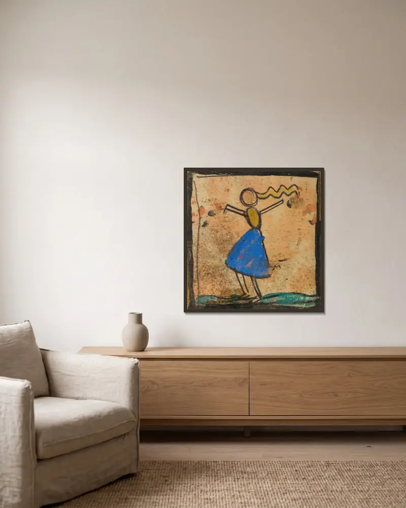 Tänzerin mit blauem Rock av Egon Schiele inramad på en vägg