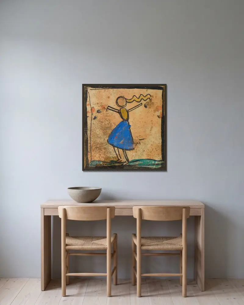 Tänzerin mit blauem Rock av Egon Schiele inramad på en vägg