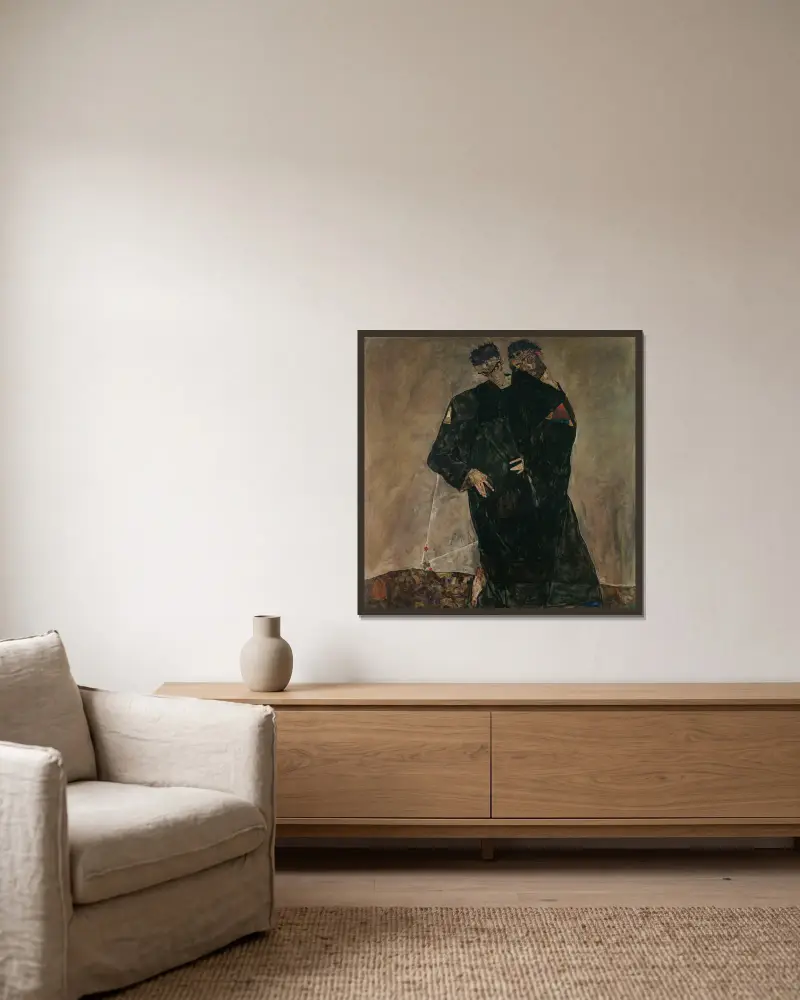 The Hermits av Egon Schiele inramad på en vägg