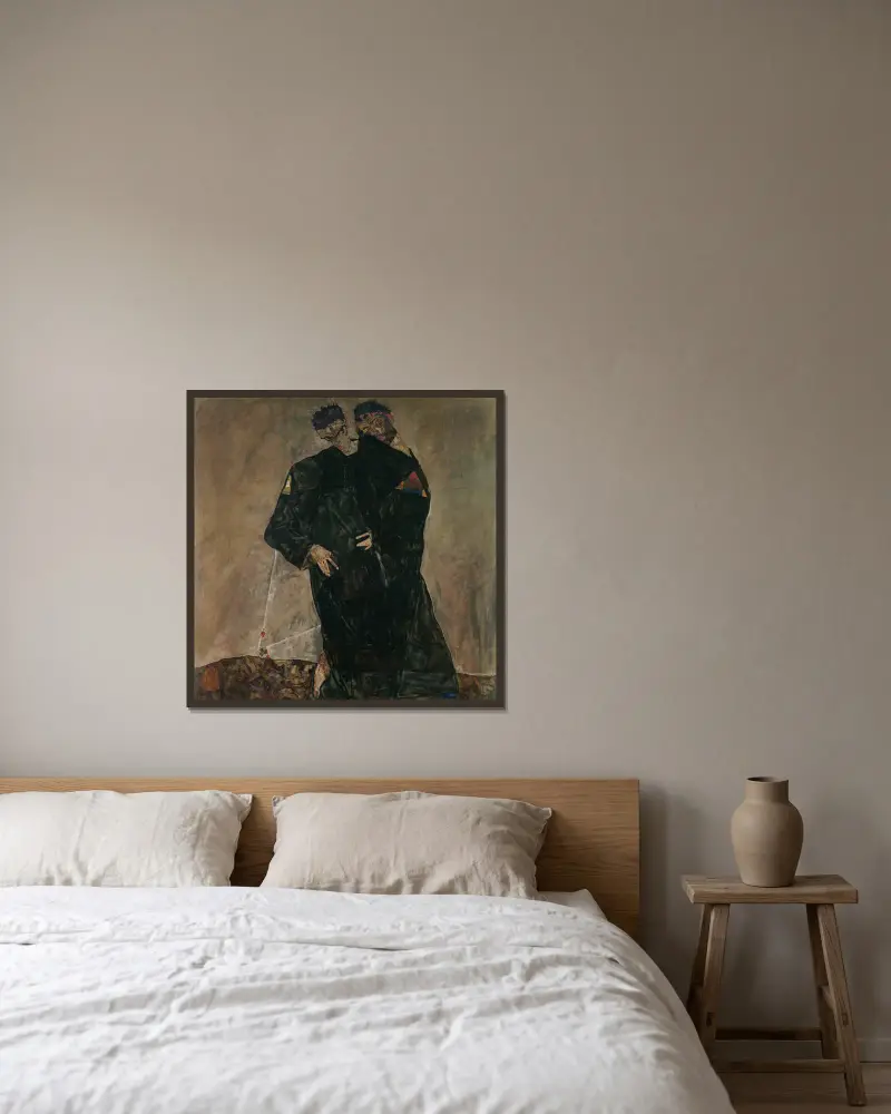 The Hermits av Egon Schiele inramad på en vägg