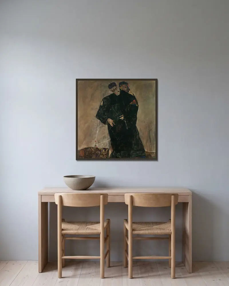The Hermits av Egon Schiele inramad på en vägg