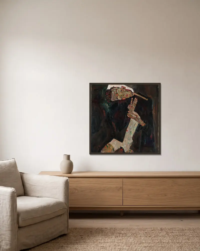 The Lyricist av Egon Schiele inramad på en vägg