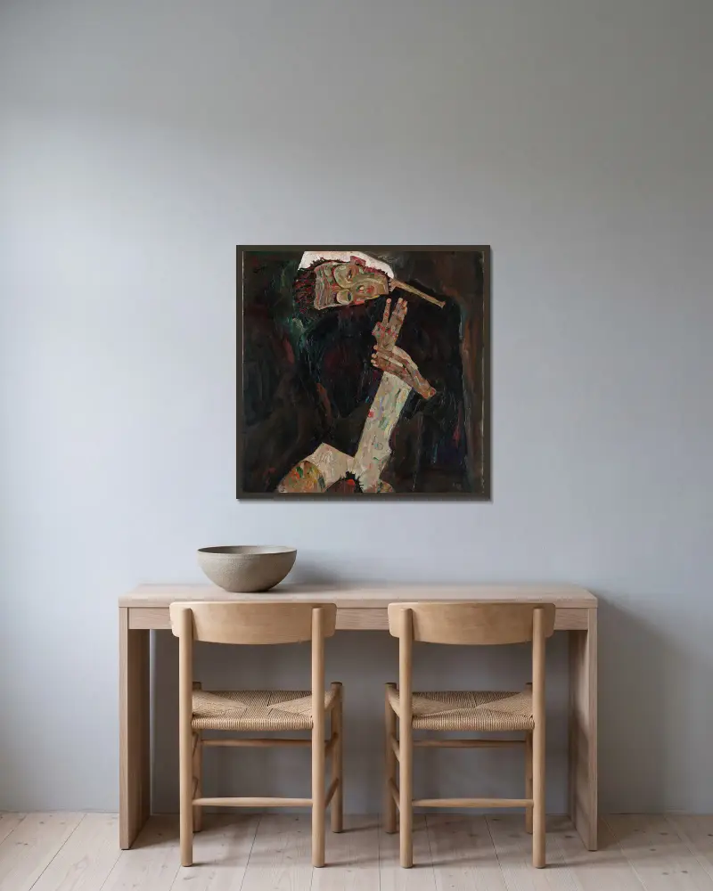 The Lyricist av Egon Schiele inramad på en vägg