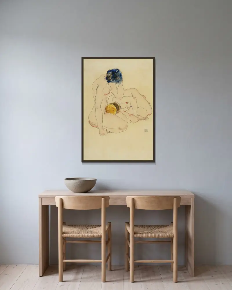 Zwei Freunde von Egon Schiele gerahmt an einer Wand