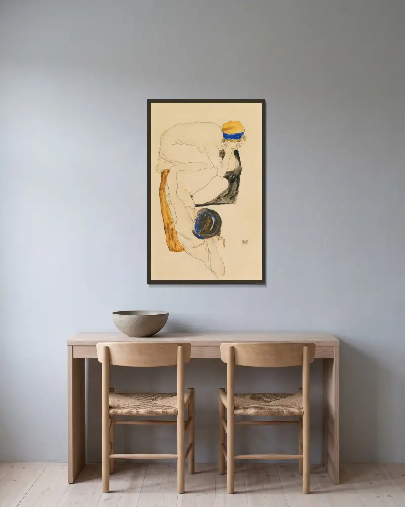 Two Reclining Figures av Egon Schiele inramad på en vägg