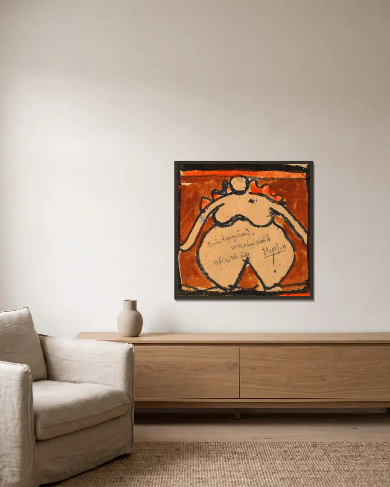 Üppiger weiblicher Akt von Egon Schiele gerahmt an einer Wand