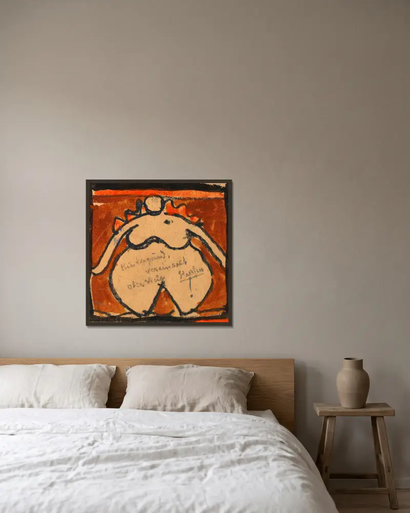 Üppiger weiblicher Akt von Egon Schiele gerahmt an einer Wand