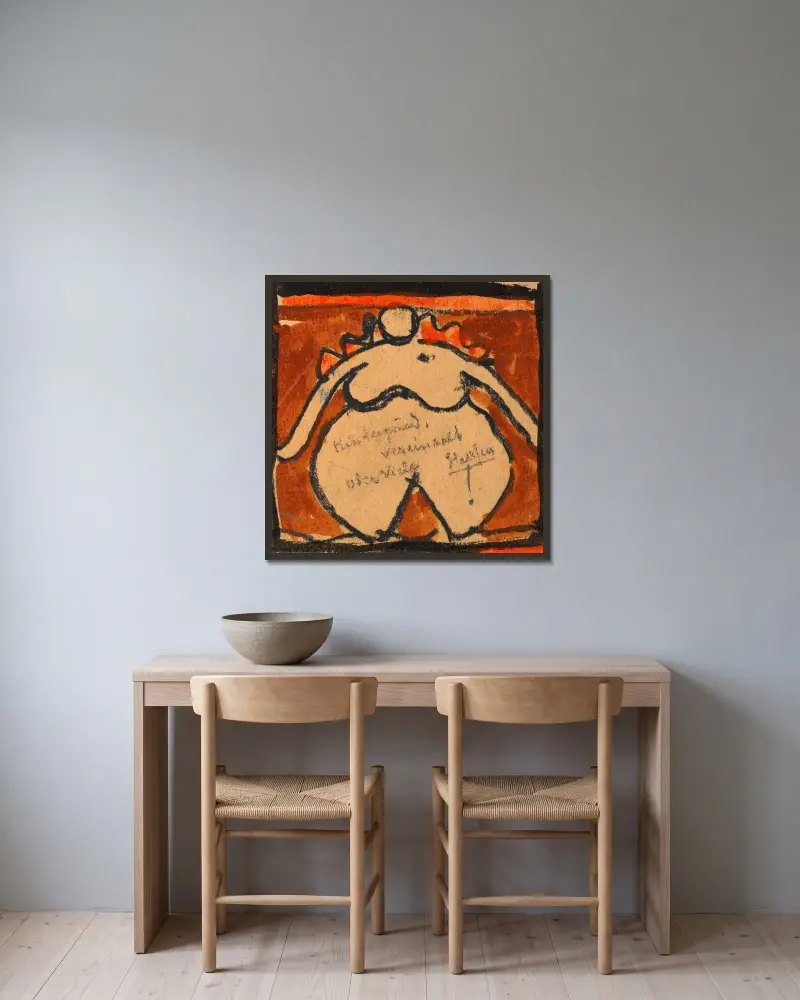 Üppiger weiblicher Akt von Egon Schiele gerahmt an einer Wand