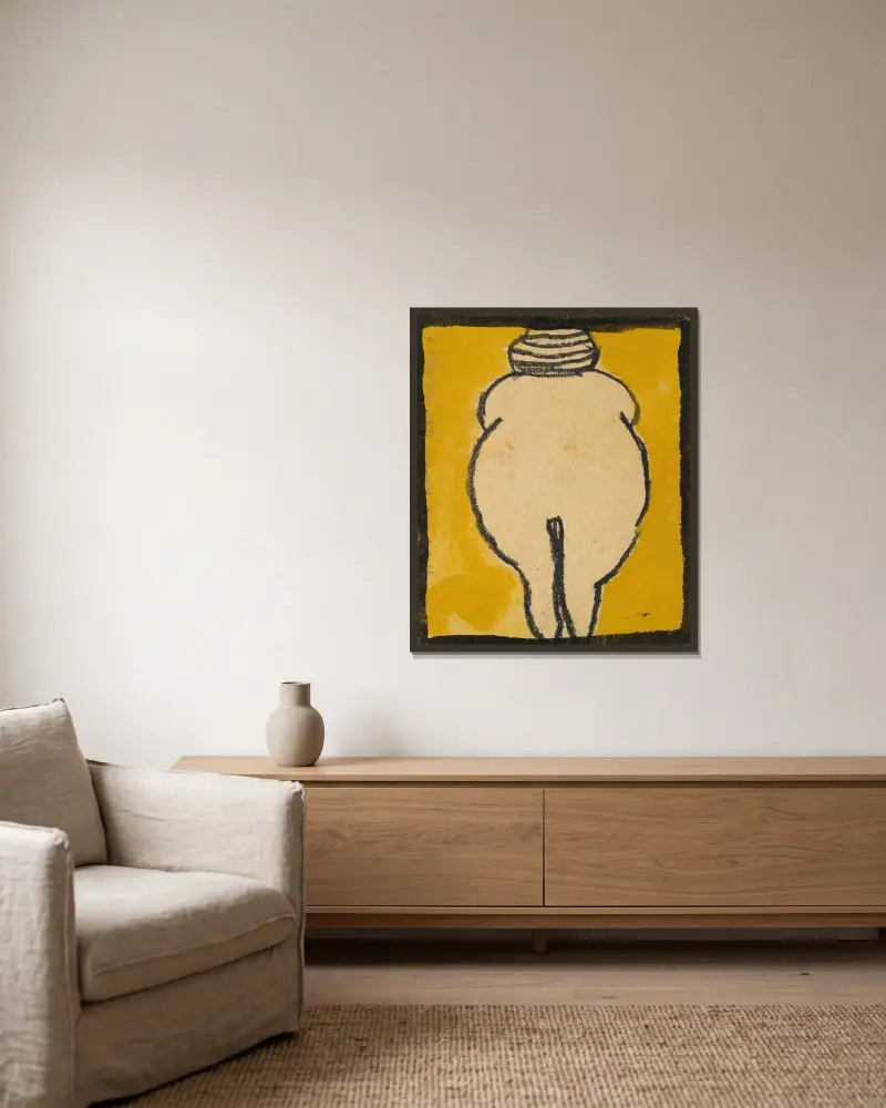 Venus von Willendorf av Egon Schiele inramad på en vägg