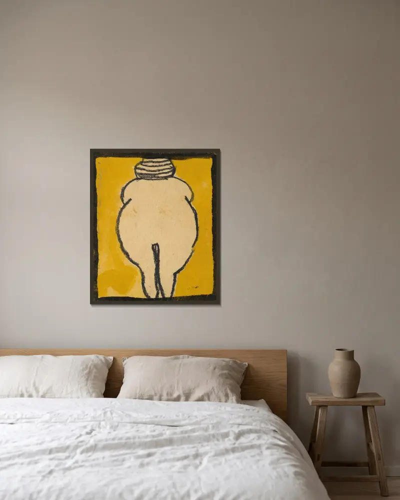 Venus von Willendorf av Egon Schiele inramad på en vägg