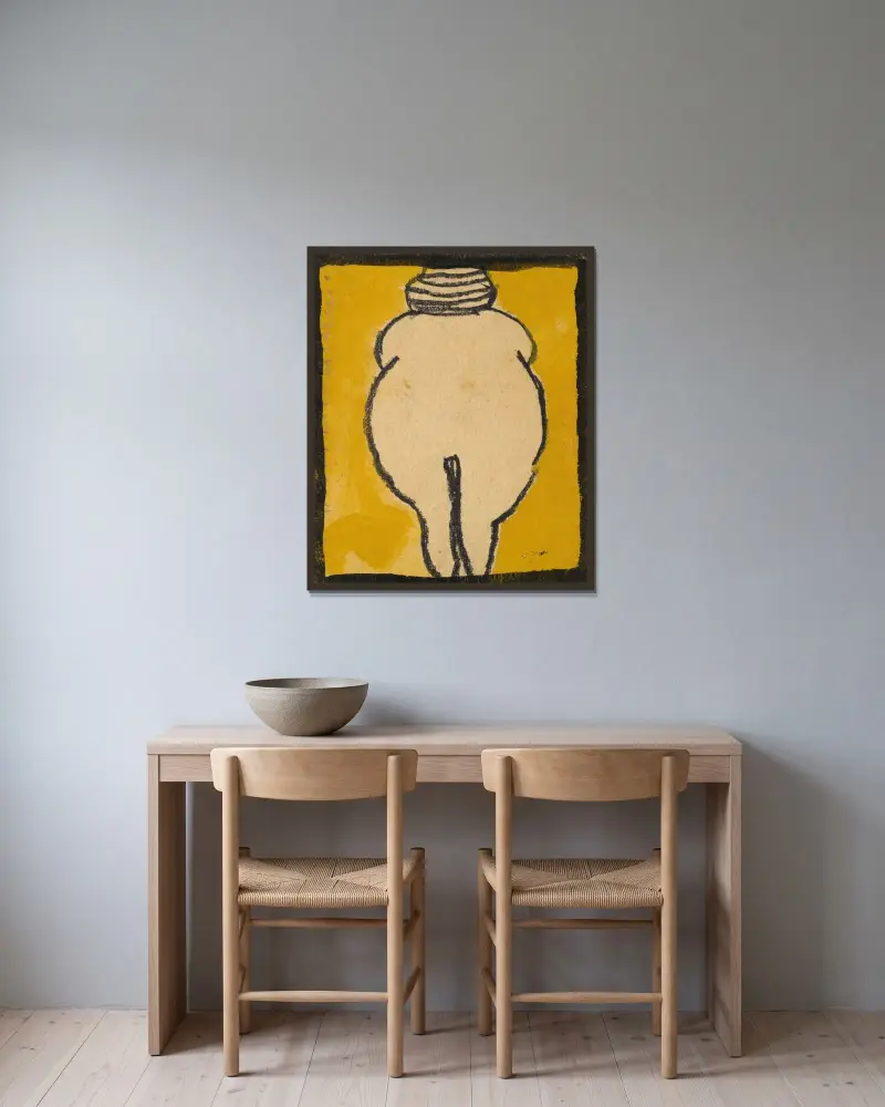 Venus von Willendorf av Egon Schiele inramad på en vägg