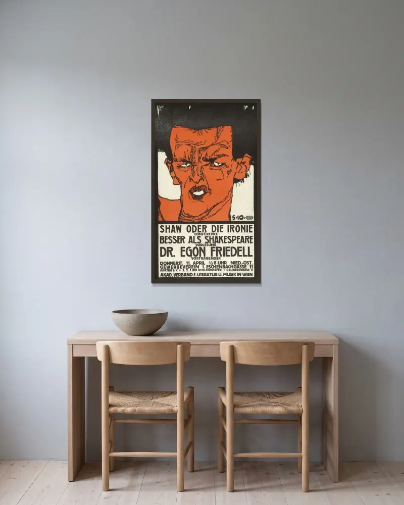 Vorlesung Dr. Egon Friedell. Shaw oder die Ironie av Egon Schiele inramad på en vägg