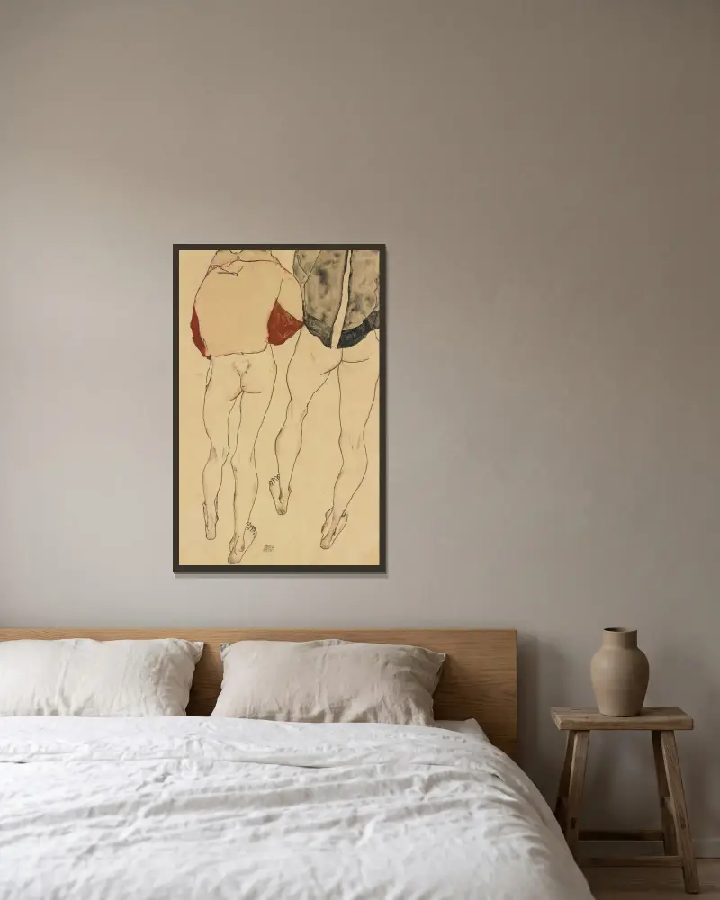 Dvě stojící polonahé ženy, Egon Schiele v rámu na stěně