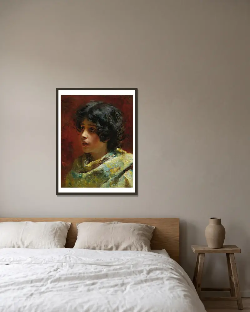 Porträtt av en ung flicka av Konstantin Egorovich Makovsky inramad på en vägg