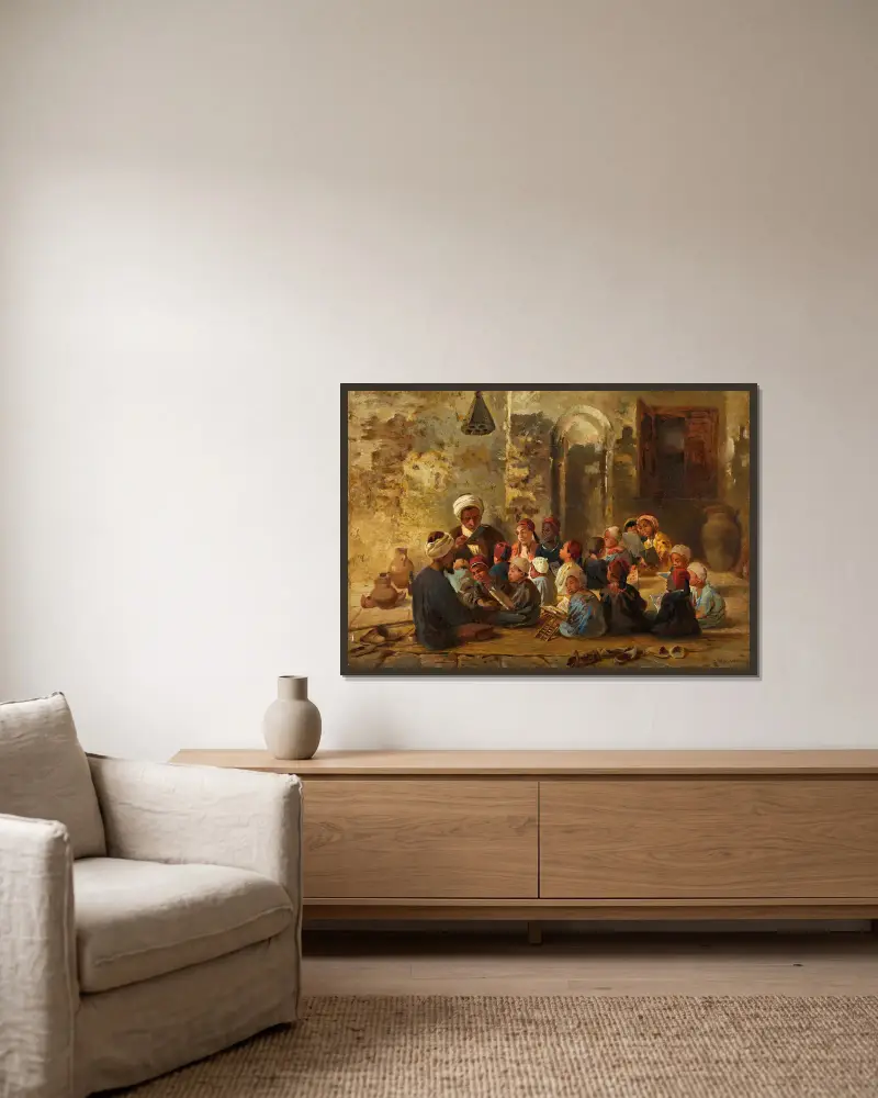 Schoolroom in Cairo av Konstantin Egorovich Makovsky inramad på en vägg