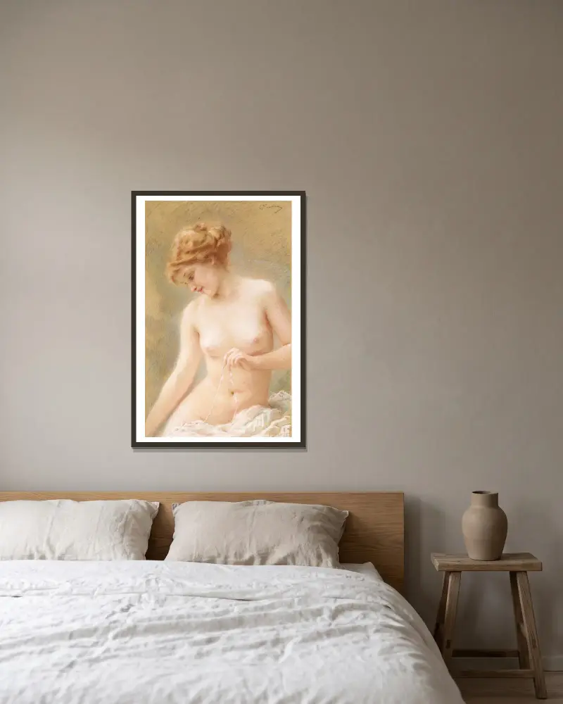 Sitzender Akt von Konstantin Egorovich Makovsky gerahmt an einer Wand