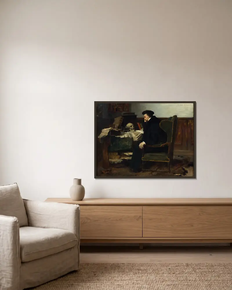 Absorbed in his Studies av Eilif Peterssen inramad på en vägg