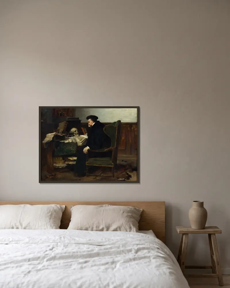 Absorbed in his Studies av Eilif Peterssen inramad på en vägg