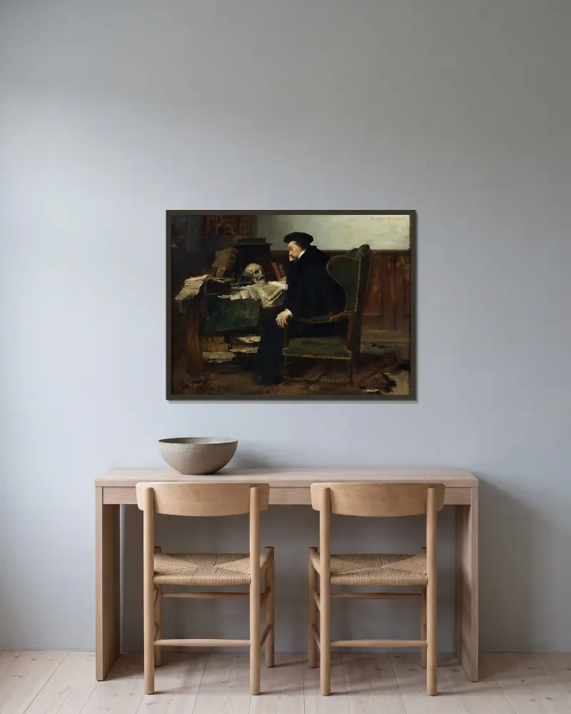 Absorbed in his Studies av Eilif Peterssen inramad på en vägg